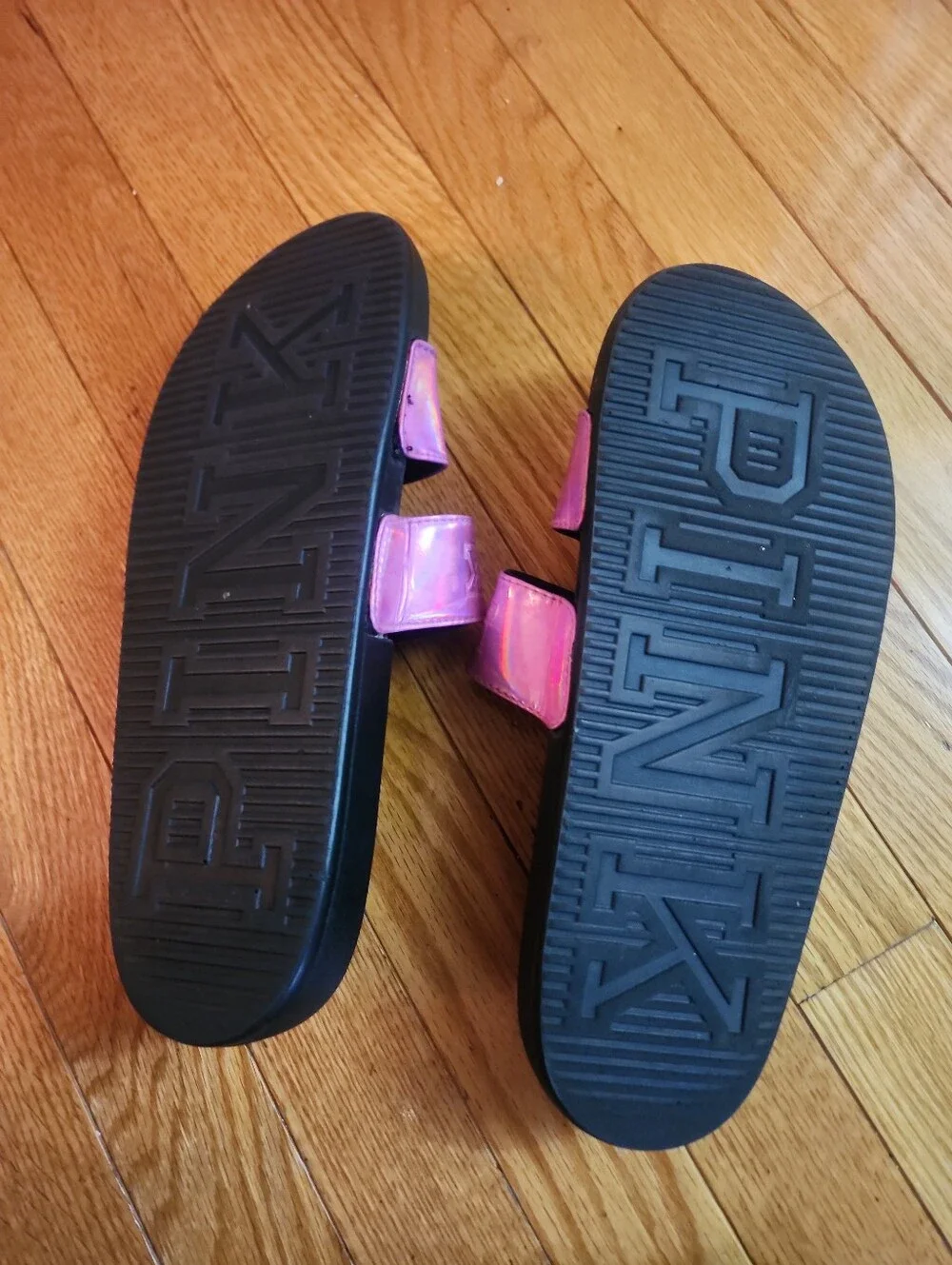 PINK Victoria's Secret Iridescent Pink Double-Strap Slide Sandals/ Women's